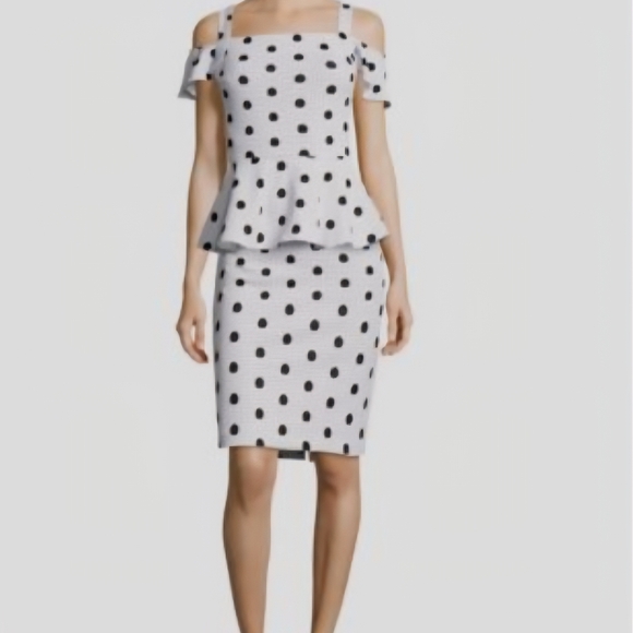 Beige by eci Dresses & Skirts - ECI Black and White Polka Dot Peplum Dress 14 NWT